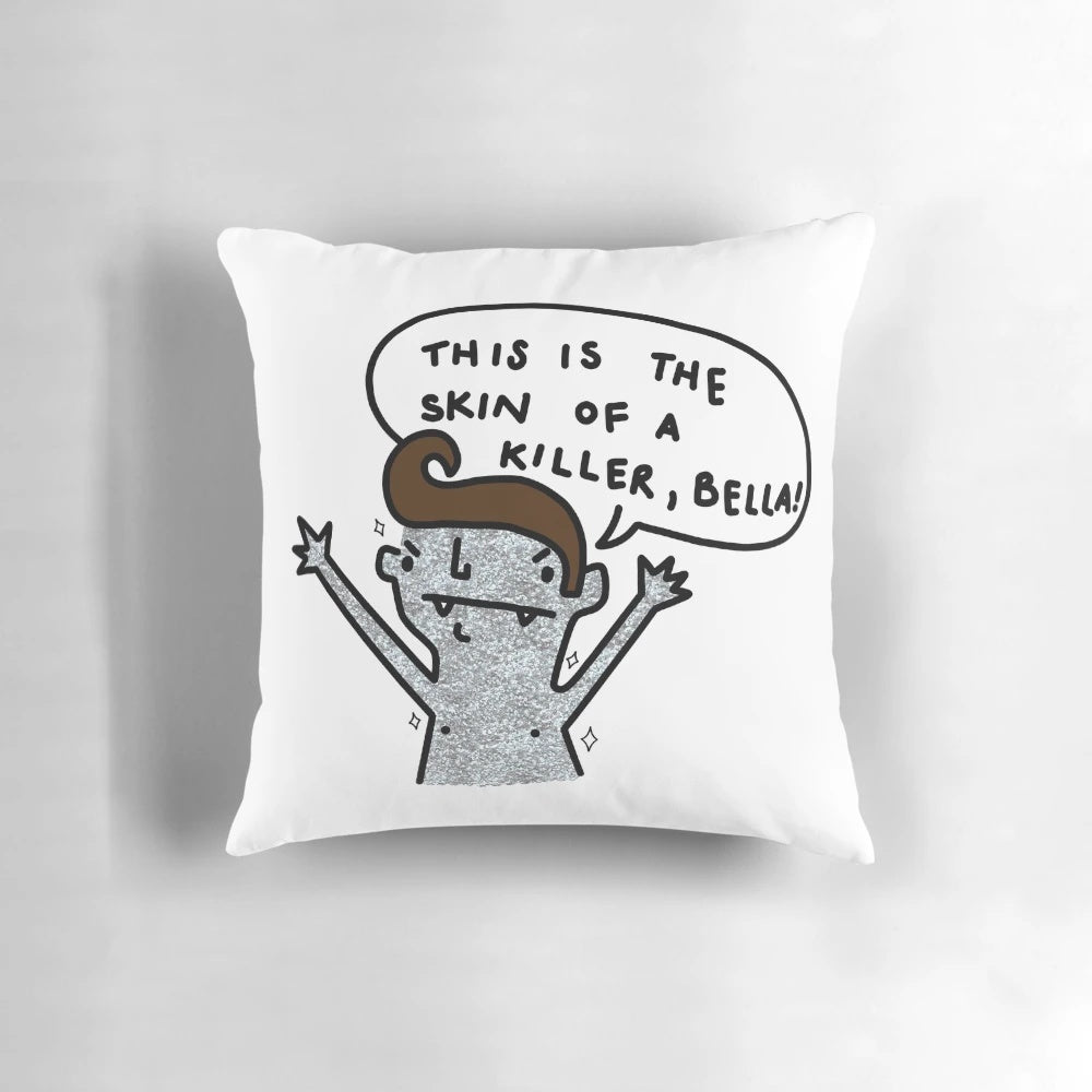 A Twilight-inspired pillow featuring the iconic characters Edward Cullen and Bella Swan