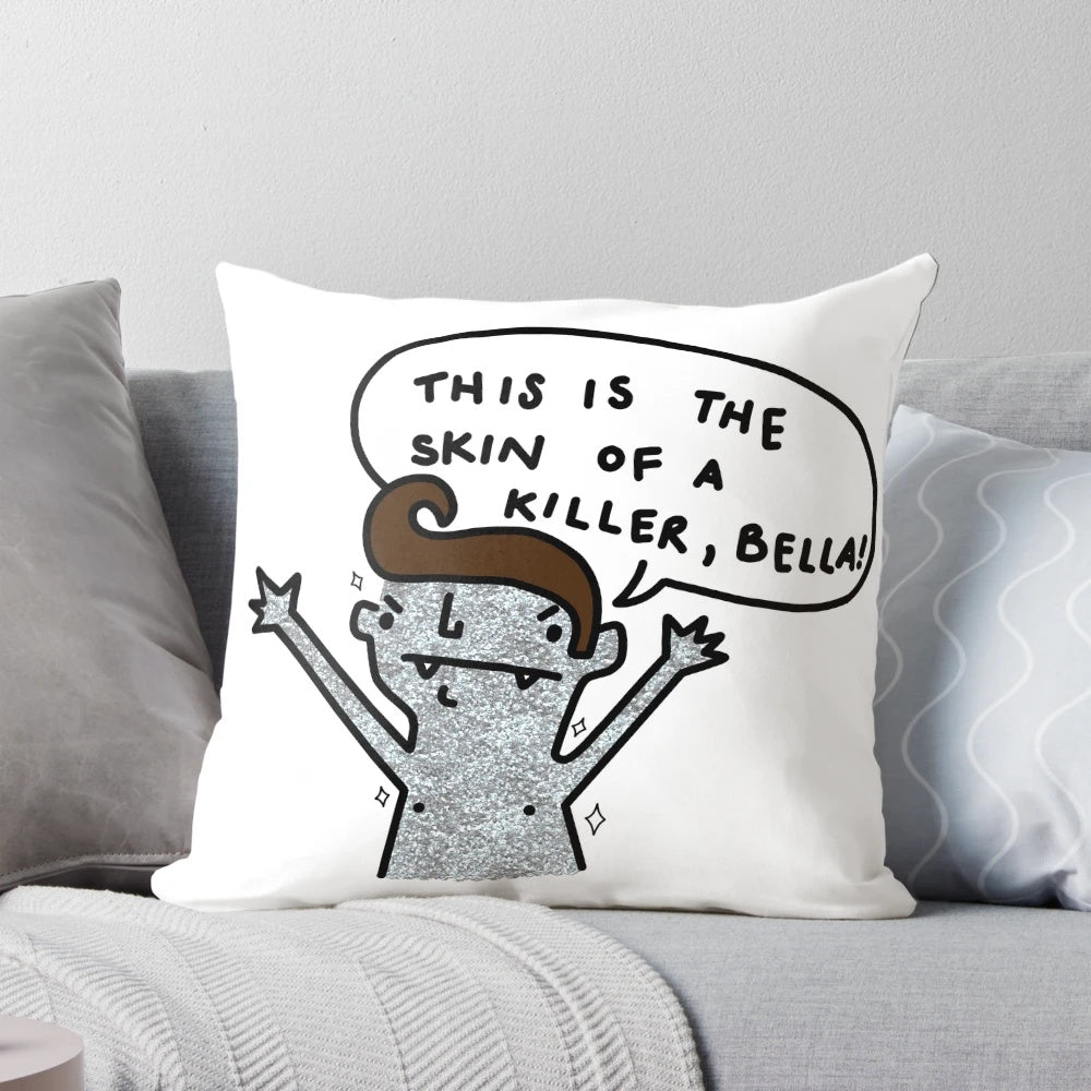 A Twilight-inspired pillow featuring the iconic characters Edward Cullen and Bella Swan