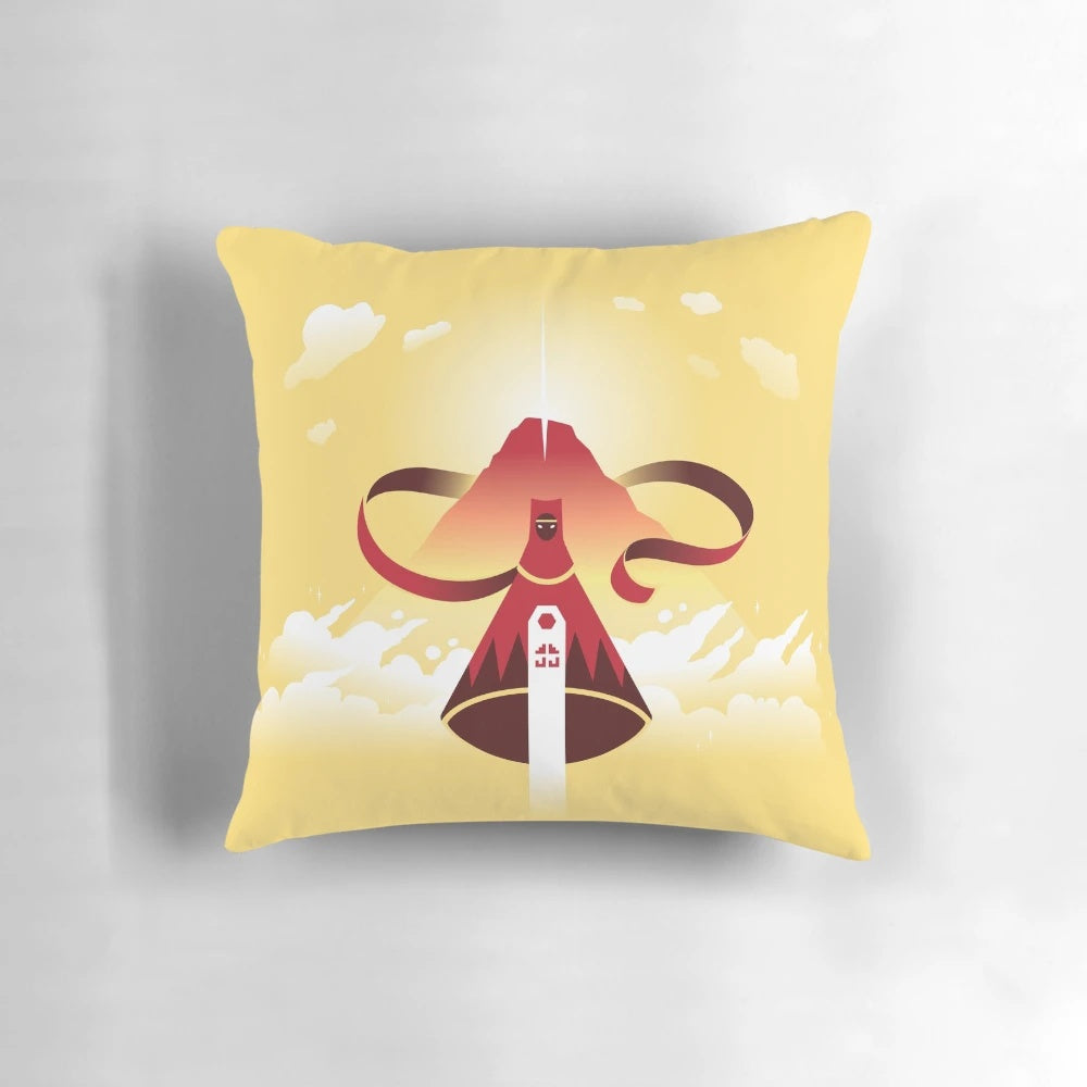 The Traveler Pillow featuring imagery from the video game "Journey" by thatgamecompany