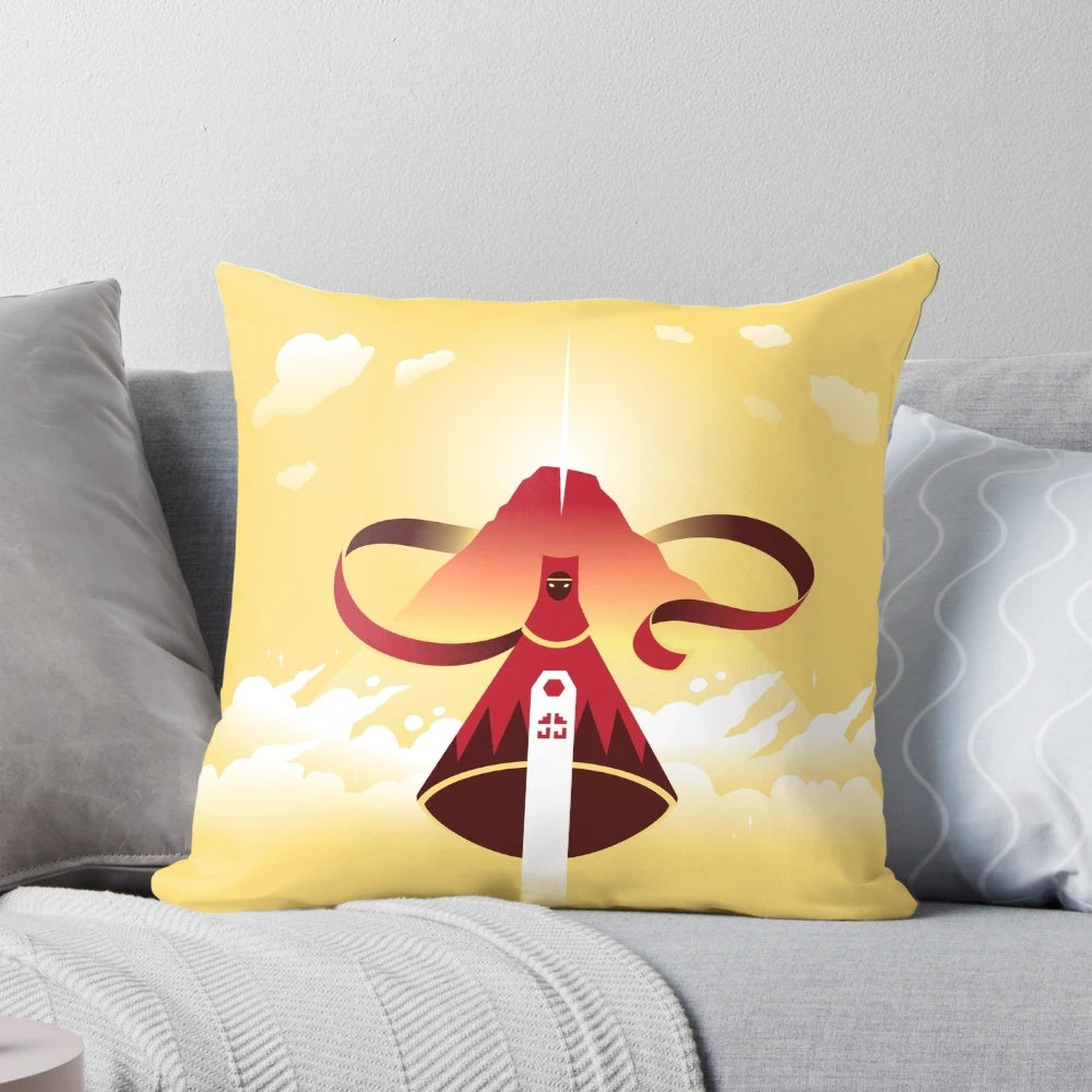 The Traveler Pillow featuring imagery from the video game "Journey" by thatgamecompany