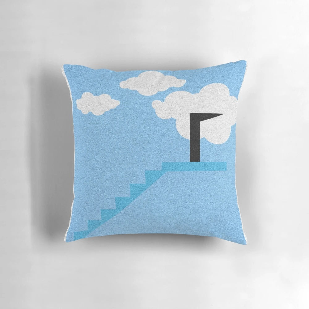 The Truman Show themed throw pillow featuring a minimalist movie door design