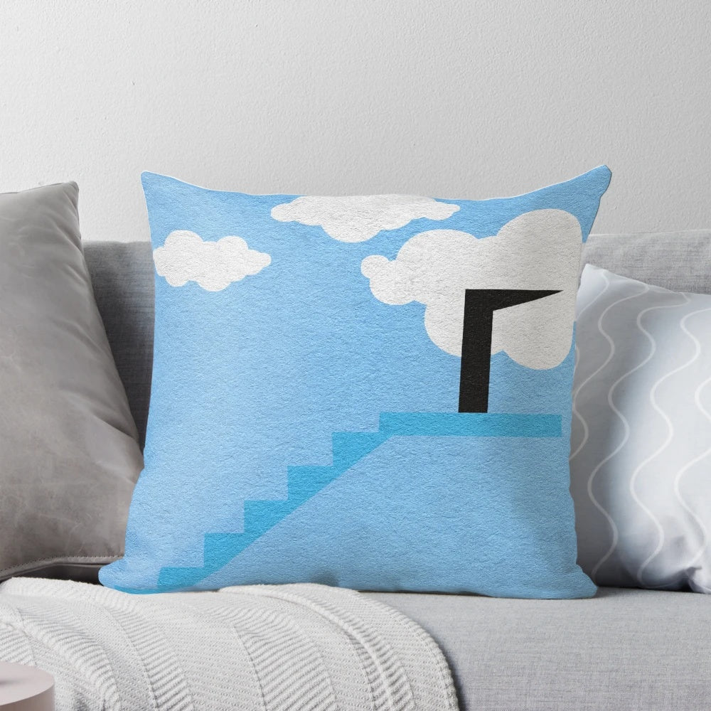 The Truman Show themed throw pillow featuring a minimalist movie door design