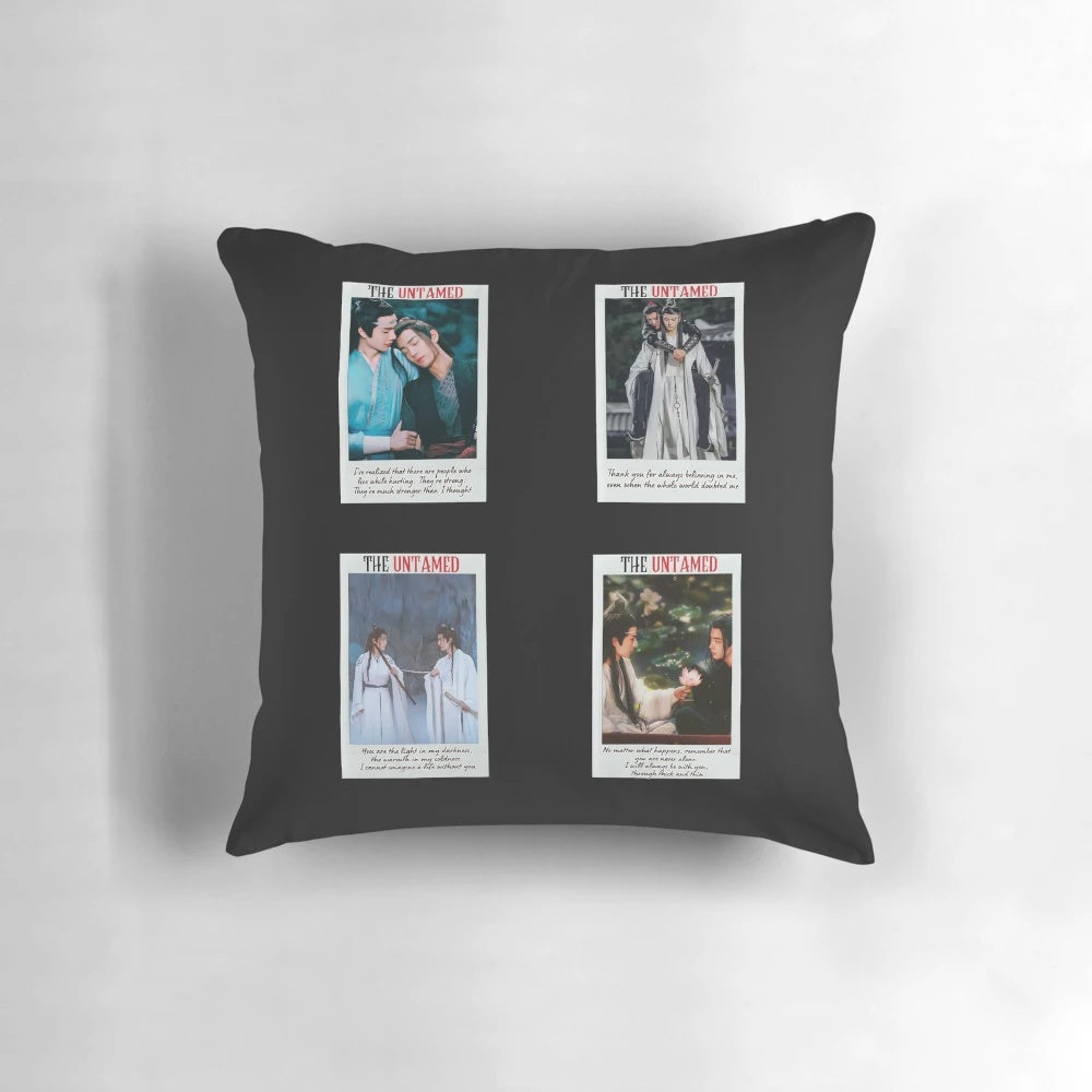 The Untamed BL Series merchandise featuring stickers, t-shirts, and pillows with characters from the popular Chinese drama.