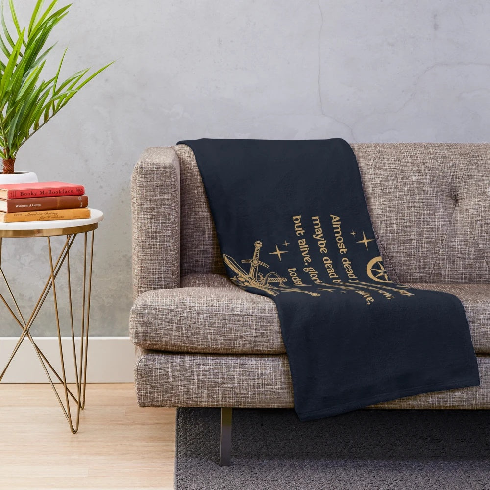 The Wheel of Time-inspired plush blanket featuring fantasy book elements