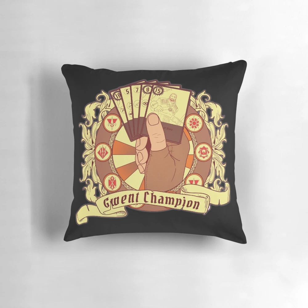 The Witcher Gwent Cards Tournament Champion Pillow featuring a cozy, high-quality design.