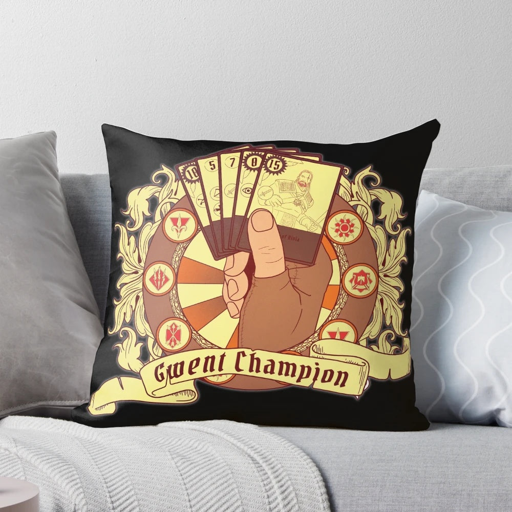 The Witcher Gwent Cards Tournament Champion Pillow featuring a cozy, high-quality design.