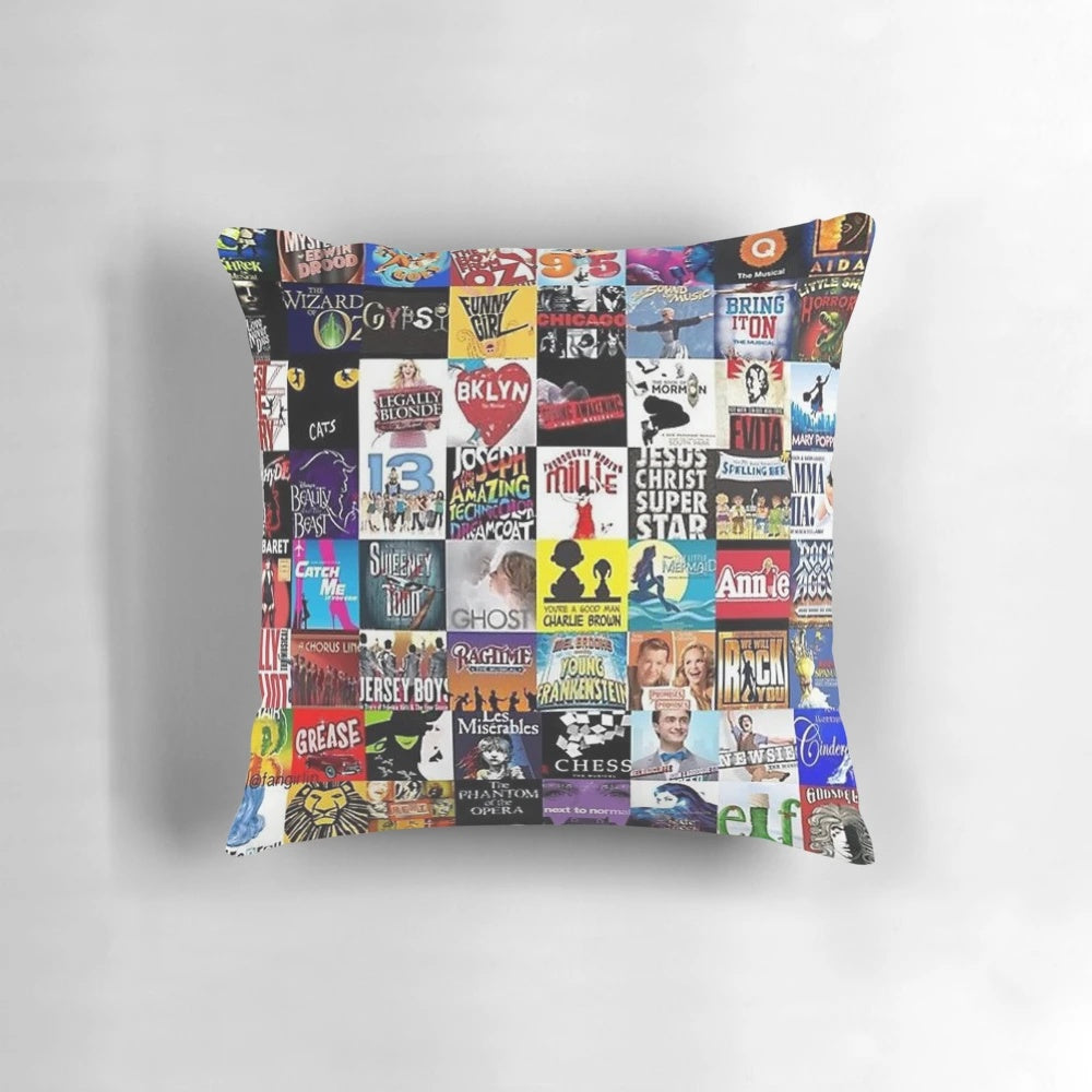 Theatrical-themed leggings featuring a collage of musical and stage elements