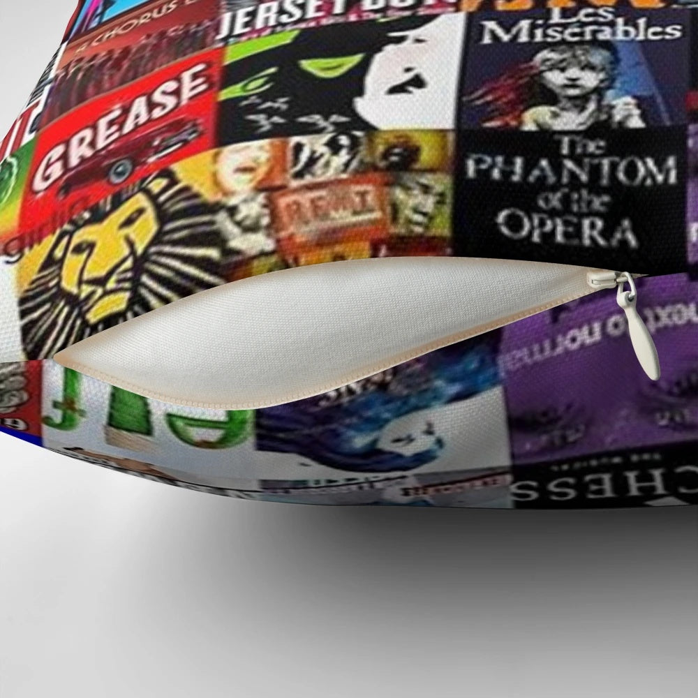 Theatrical-themed leggings featuring a collage of musical and stage elements