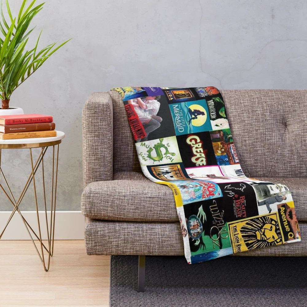 Plush blanket with collage of musical theater elements