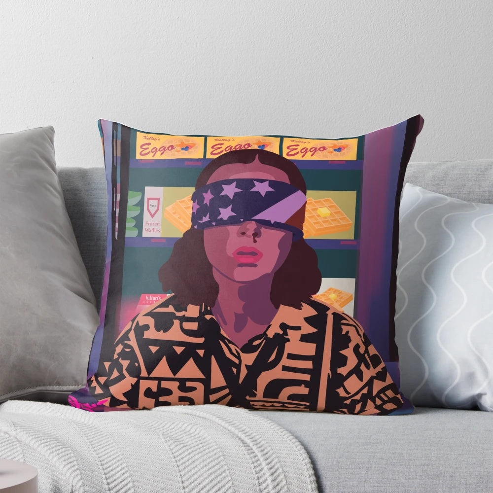 Decorative throw pillow featuring Eleven from the Netflix series Stranger Things