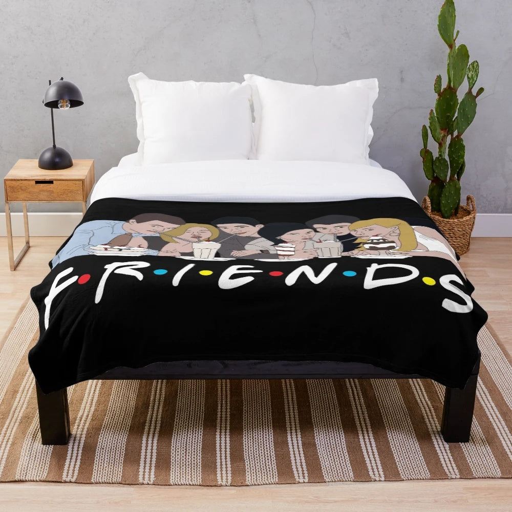 Plush blanket with a digital art design featuring the Friends milkshake theme