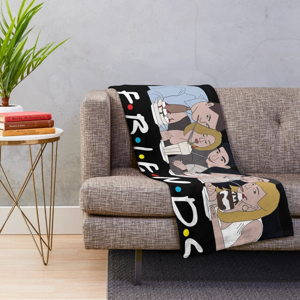 Plush blanket with a digital art design featuring the Friends milkshake theme