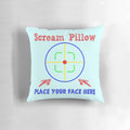 Therapeutic scream pillow with a face imprint for stress relief and mental health.