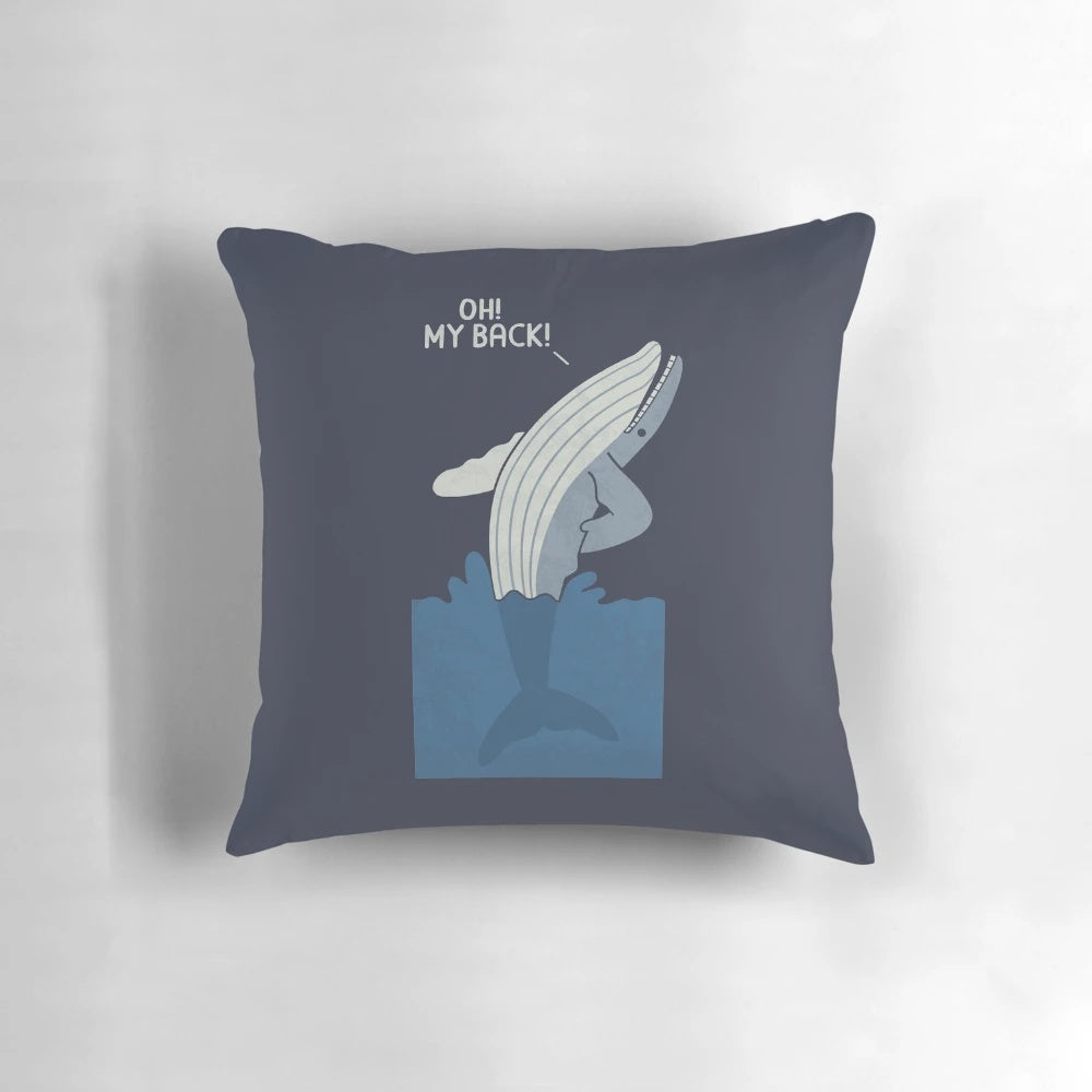 A plush whale-shaped pillow that provides support and relief for back pain.