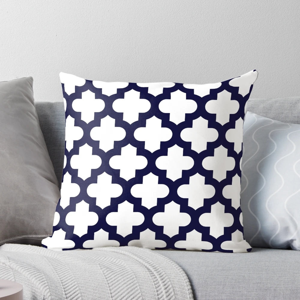 Thick navy blue quatrefoil pattern decorative pillow