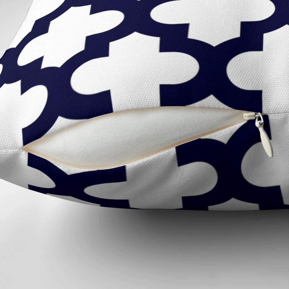 Thick navy blue quatrefoil pattern decorative pillow