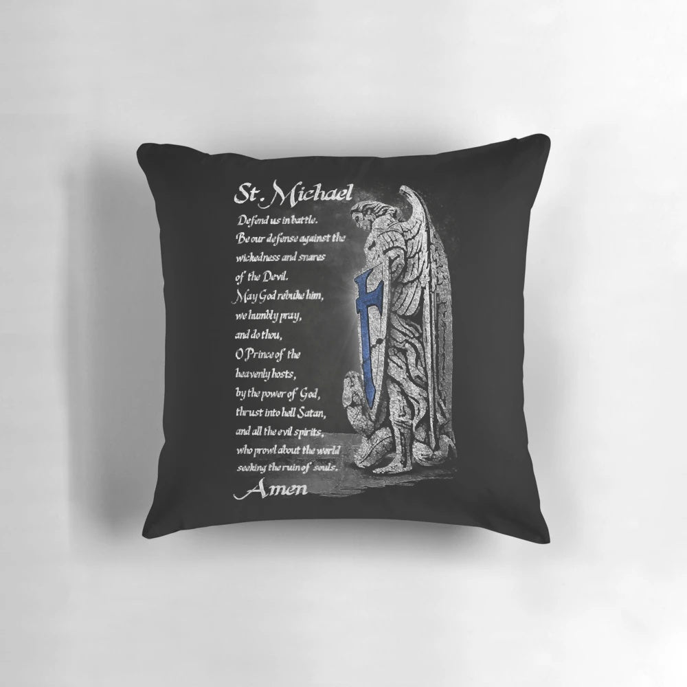 Thin Blue Line St Michael Pillow with Police and Law Enforcement Imagery