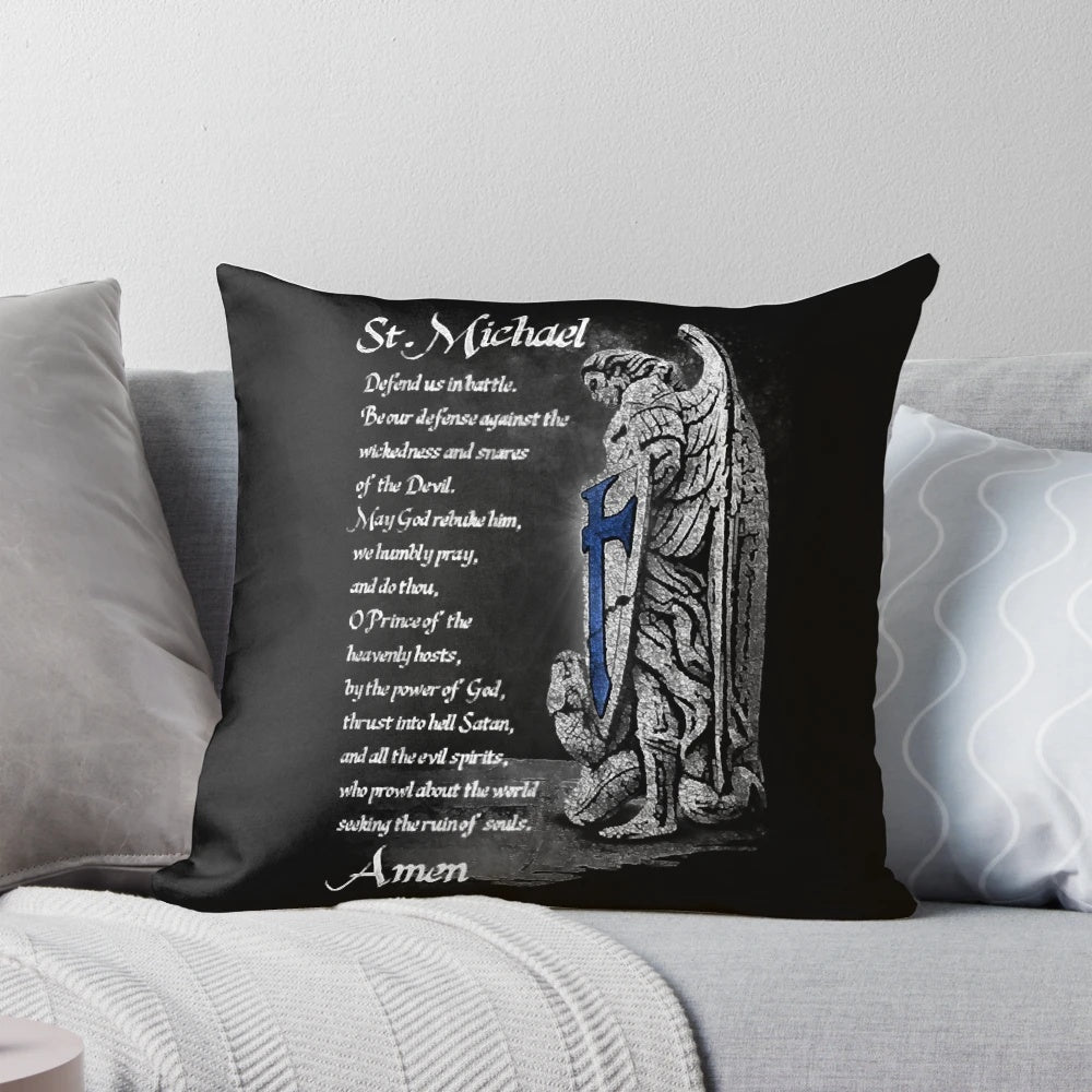 Thin Blue Line St Michael Pillow with Police and Law Enforcement Imagery