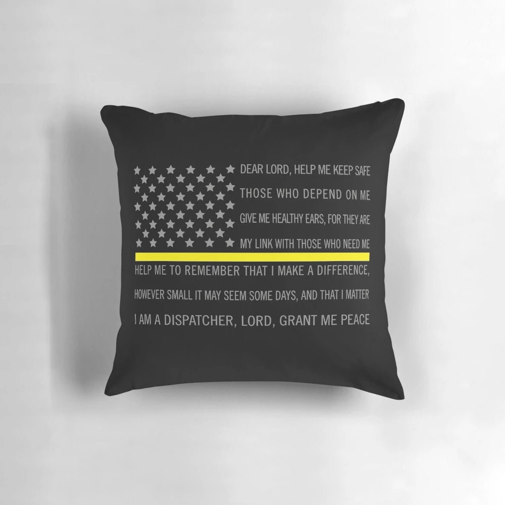 911 dispatcher prayer pillow with thin yellow line design