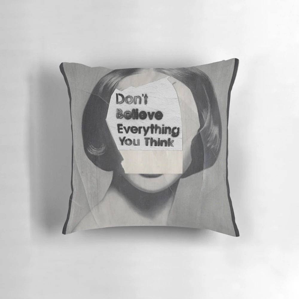 Thinker Pillow featuring a surreal collage design by artist Louis Jover