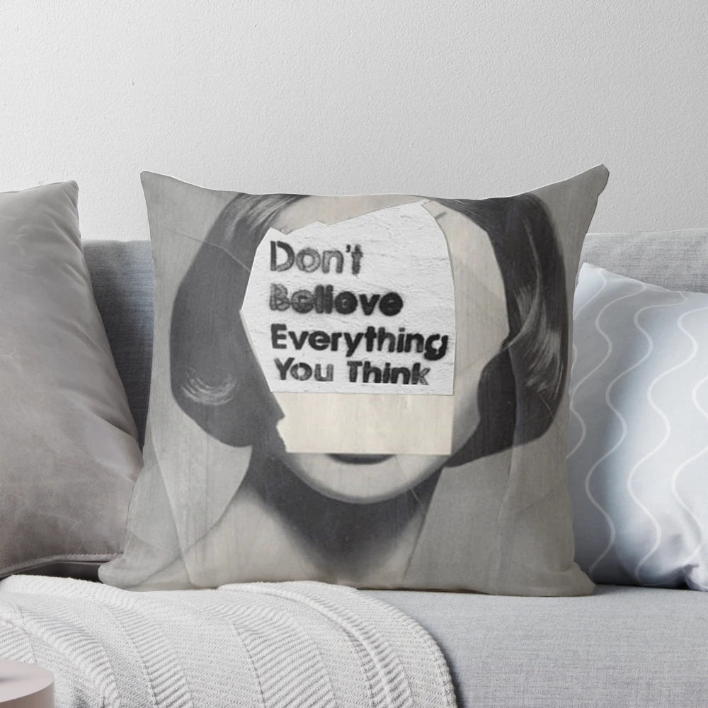 Thinker Pillow featuring a surreal collage design by artist Louis Jover