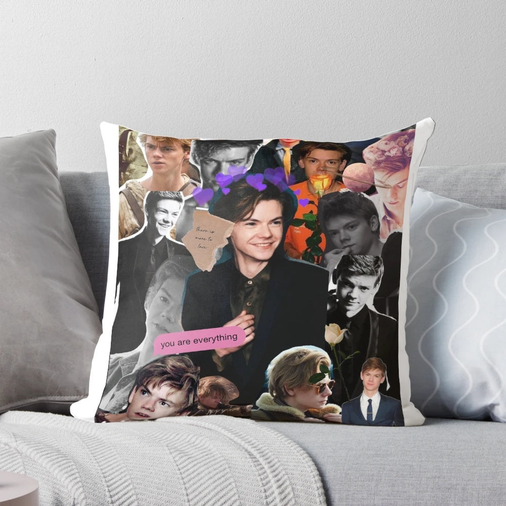 High-quality decorative pillow featuring portrait of actor Thomas Brodie-Sangster