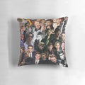 Artistic collage pillow featuring actor Thomas Brodie-Sangster in various roles