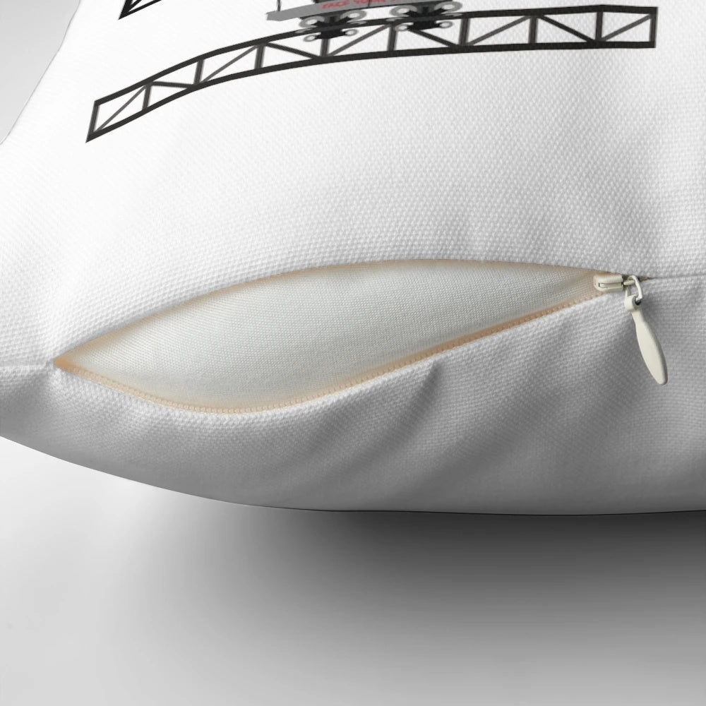 Thorpe Park coaster cars themed pillow featuring designs for the Hyperia and Nemesis roller coasters