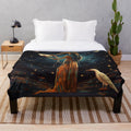 Thoth-Inspired Plush Blanket featuring ancient Egyptian god and ibis bird