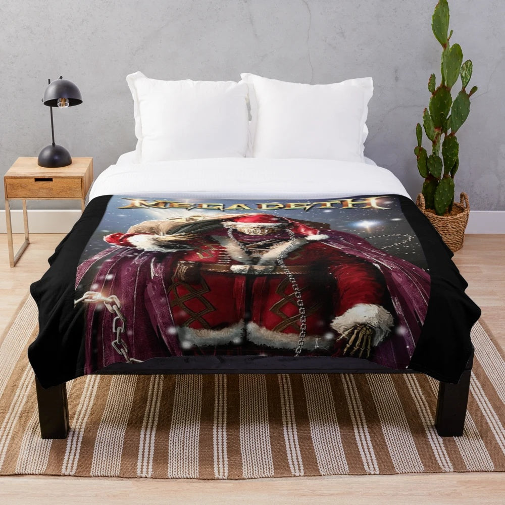Thrash metal santa plush blanket with Rattlehead design