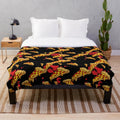 Plush blanket featuring horror movie and pizza design