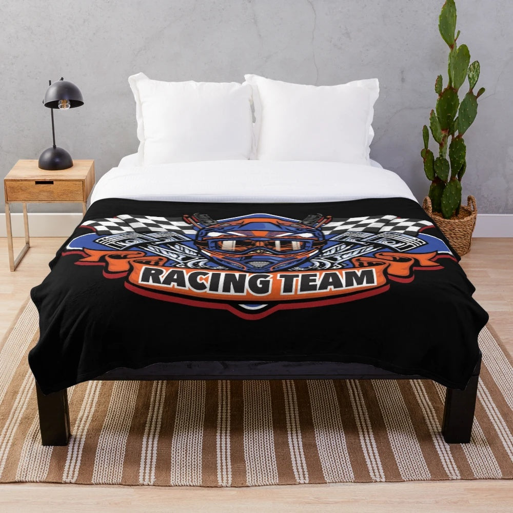Motocross racing plush blanket featuring dirt bikes and riders