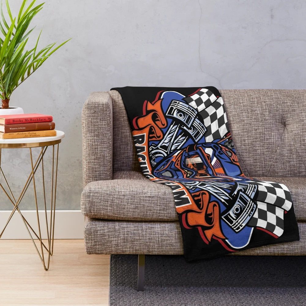 Motocross racing plush blanket featuring dirt bikes and riders
