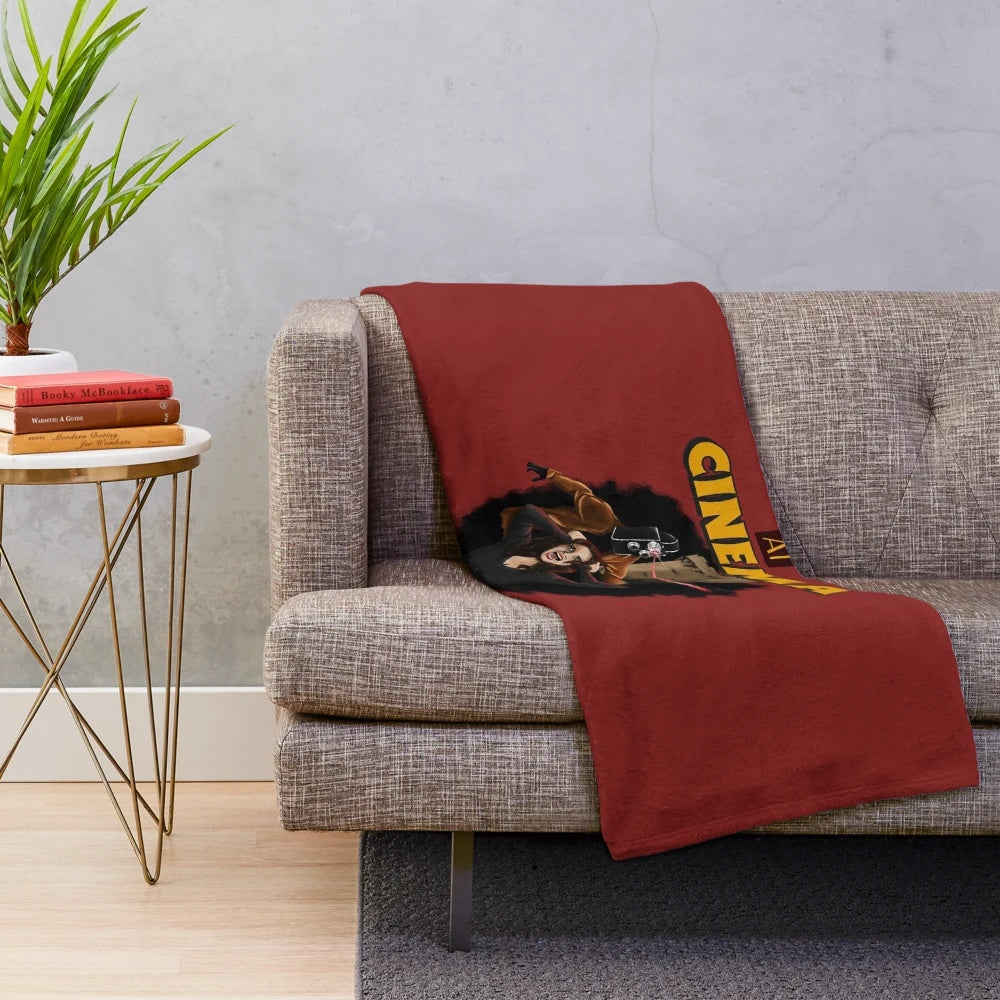 Plush blanket featuring a serial killer theme inspired by classic movies and thrillers