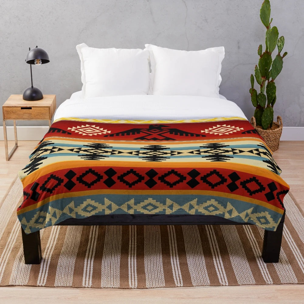 Thunderbird-inspired native american pattern plush blanket