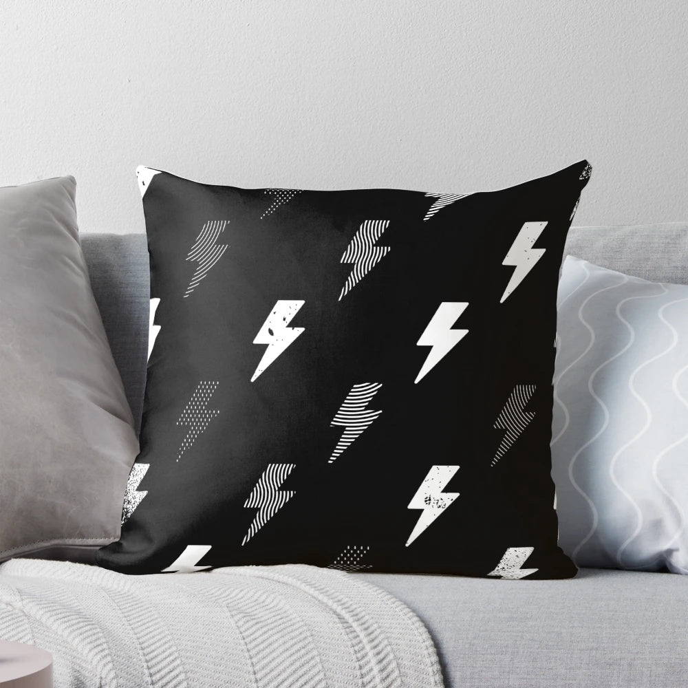 Stylish black and white geometric thunder pattern pillow for modern home decor