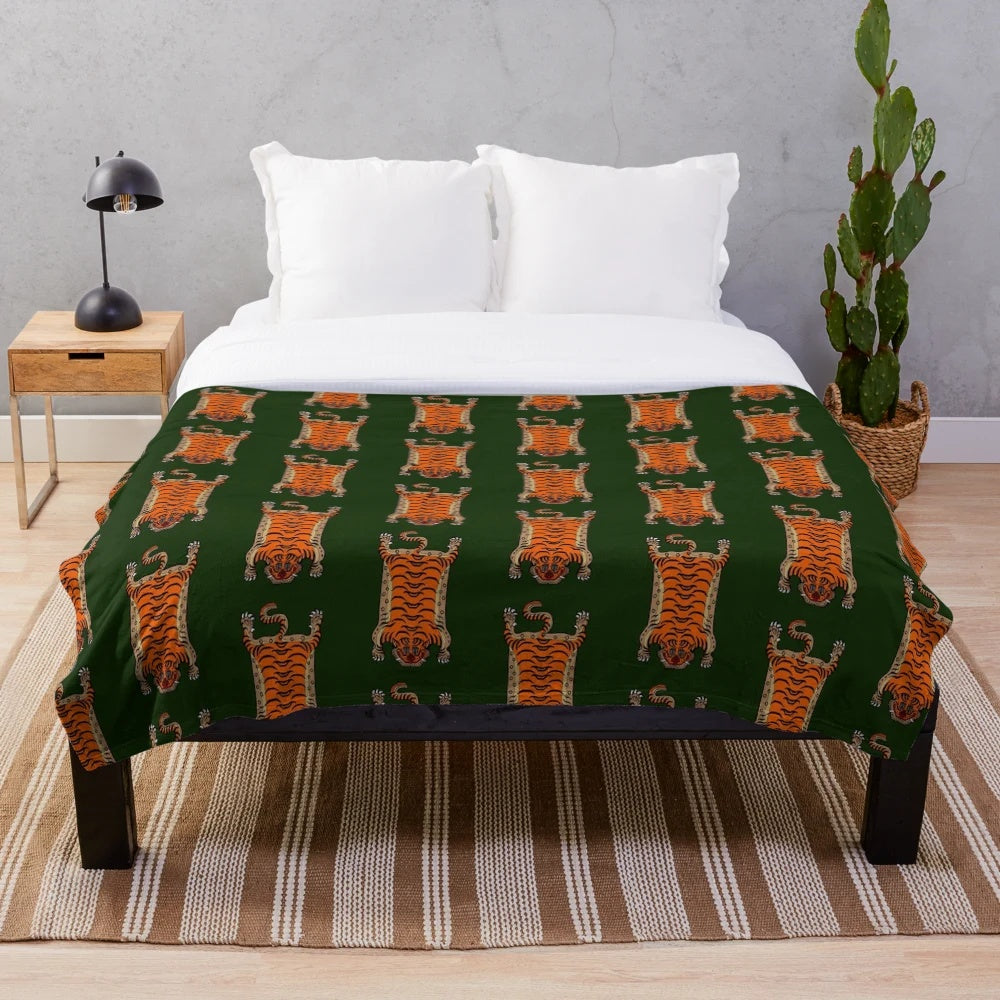 Tibetan tiger inspired plush blanket with soft, cozy texture
