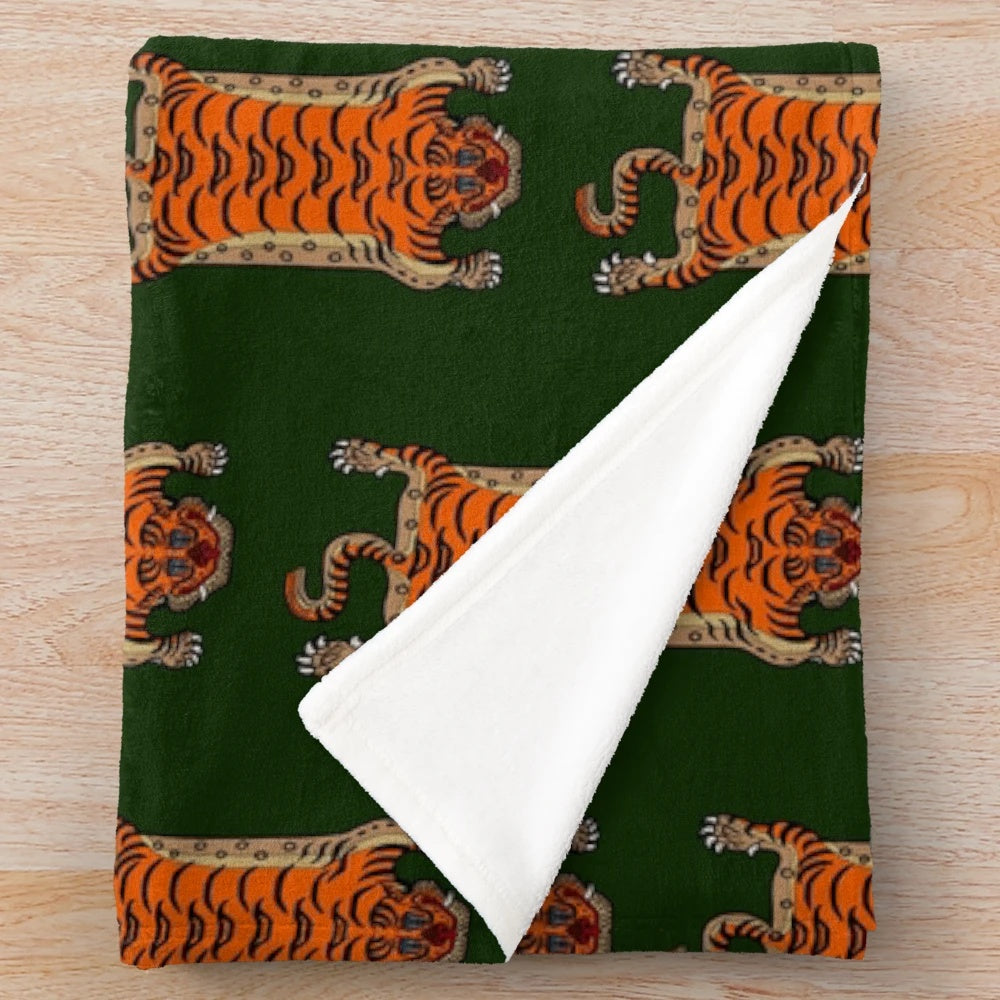 Tibetan tiger inspired plush blanket with soft, cozy texture
