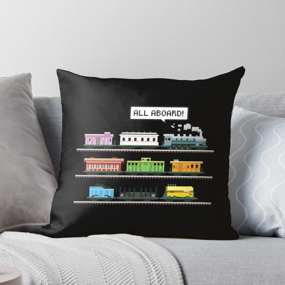 Ticket to Ride T.T.R. themed throw pillow, featuring the iconic board game design for tabletop gaming enthusiasts.