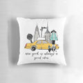 Tiffany-inspired pillow with Audrey Hepburn and New York City skyline design
