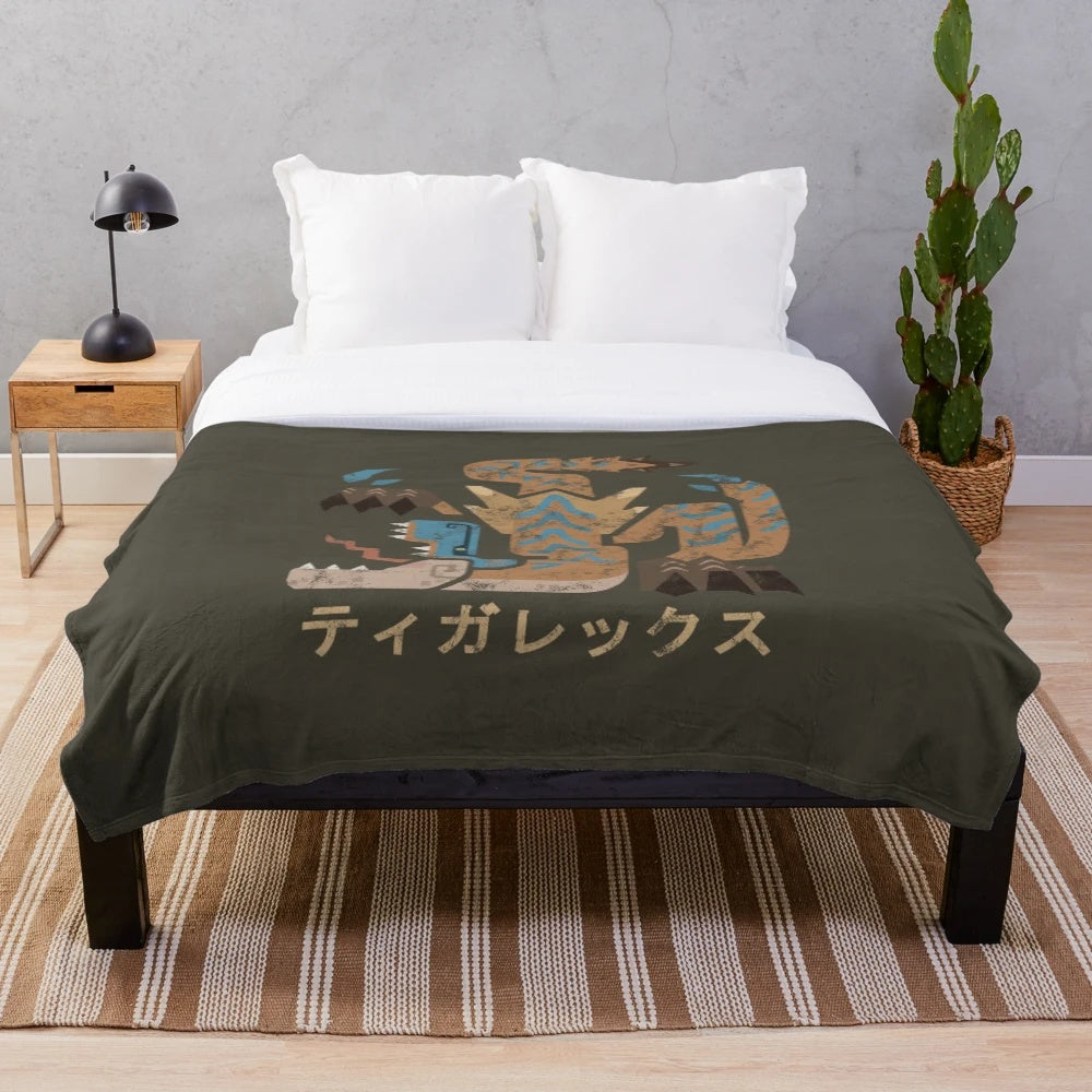 Tigrex Kanji Icon Plush Blanket featuring the iconic Monster Hunter World Iceborne boss