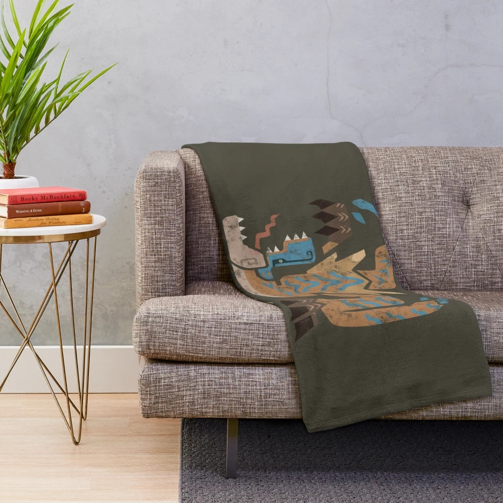 Tigrex Kanji Icon Plush Blanket featuring the iconic Monster Hunter World Iceborne boss