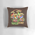 Tiki Room tropical hideaway pillow featuring tropical birds and tiki decor