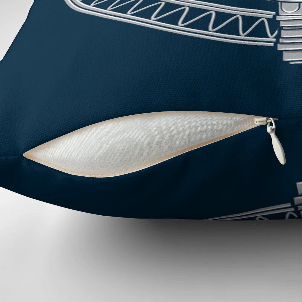 A decorative pillow featuring a vector illustration of a sonic screwdriver, a classic symbol from the popular sci-fi TV series Doctor Who.