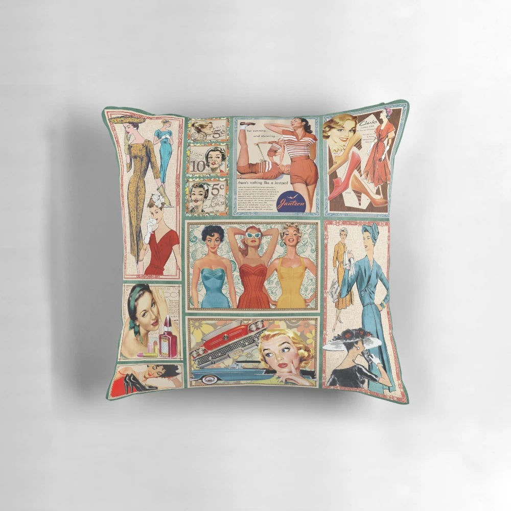 Vintage 1950s inspired pillow with a classic, retro design