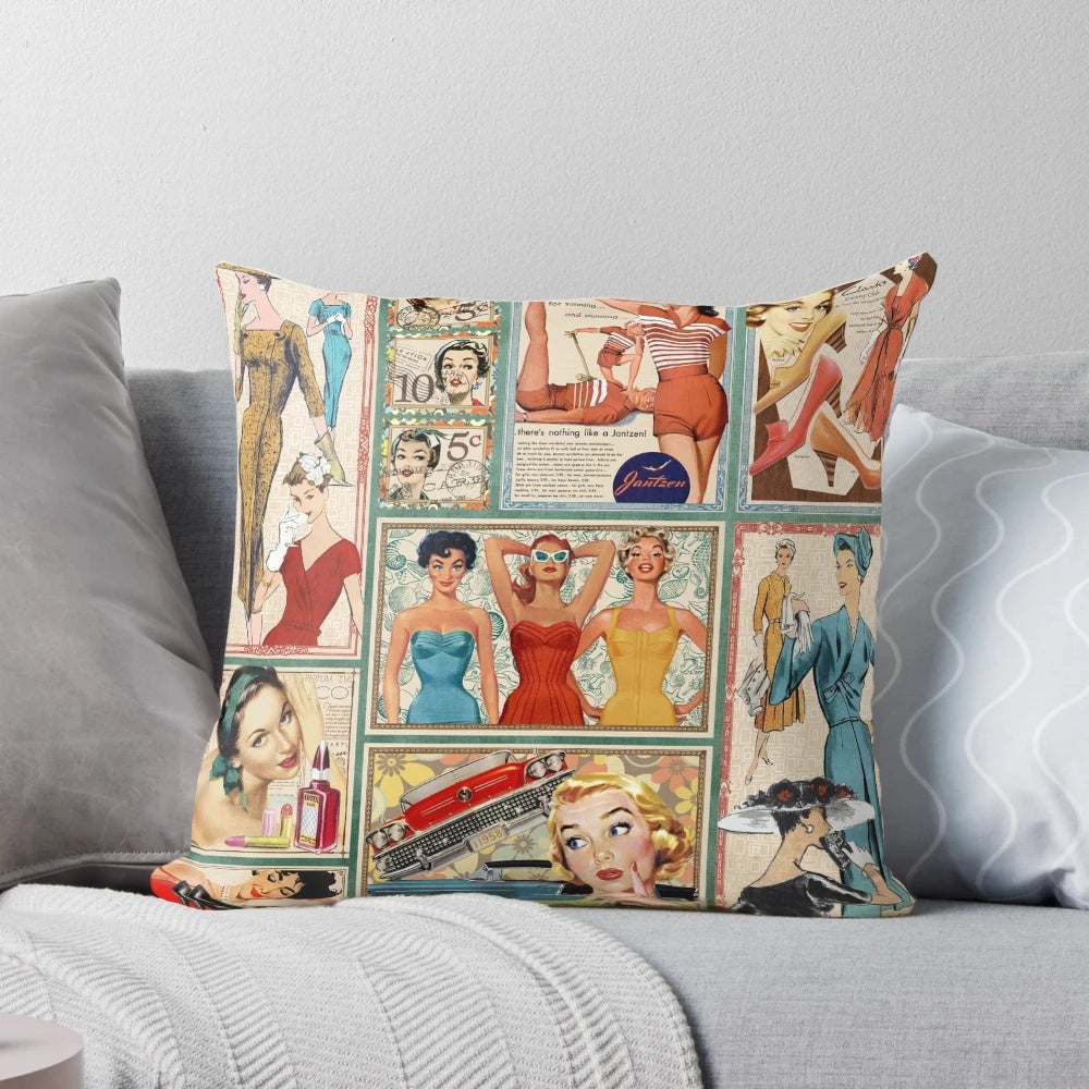 Vintage 1950s inspired pillow with a classic, retro design