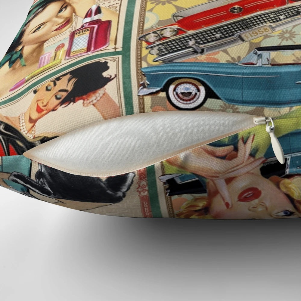 Vintage 1950s inspired pillow with a classic, retro design
