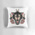 American traditional tattoo-inspired pillow featuring a panther and roses design