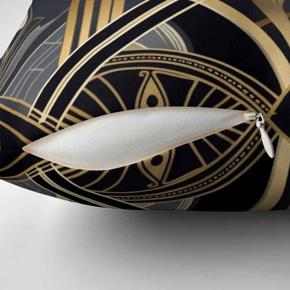 Gilded Deco Art Deco Motif Throw Pillow with Luxurious Textiles