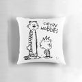 A colorful and nostalgic pillow featuring the beloved characters Calvin and Hobbes from the classic comic strip.
